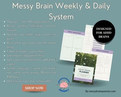 ADHD parent planner by Messy Brain Parents, printable daily system for overwhelmed parents with focus and executive dysfunction support.