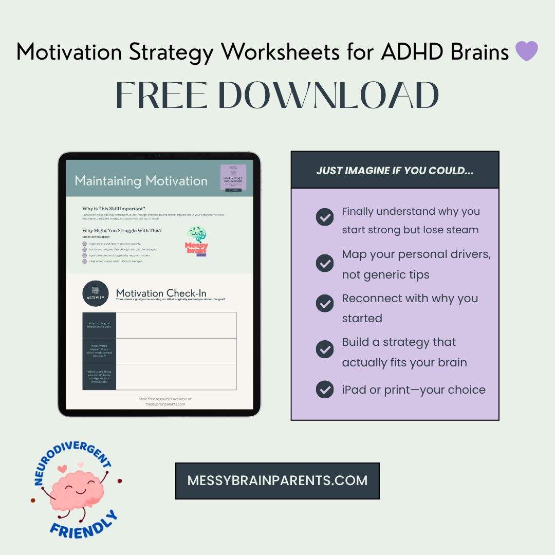 Free Motivation Strategy Worksheets for ADHD Brains 💜